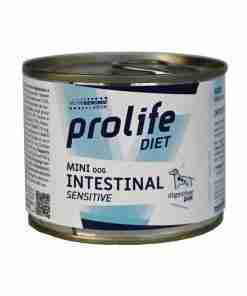 Canned dog food labeled Prolife Diet Mini Dog Intestinal Sensitive