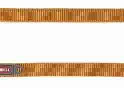 Orange nylon dog leash with metal clip and loop handle.