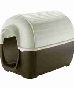 FERPLAST CANILE KENNY MINI - GioPet - GioPet Plastic pet carrier with light gray lid and brown base, front door opening on the left side for a small animal.