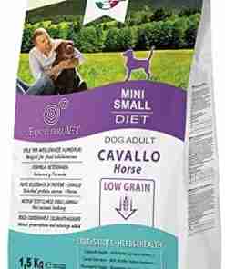 Bag of Marpet Mini Small Diet dog food for adult dogs with low grain formula, featuring a person with a dog on the packaging and a purple label reading 'Mini Small Diet' and 'Low Grain'.
