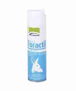 White and light-blue aerosol spray can with a green logo and a white rabbit silhouette on the label
