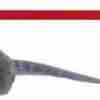 Gray mouse hanging by a string from a red rod/line against a white background.
